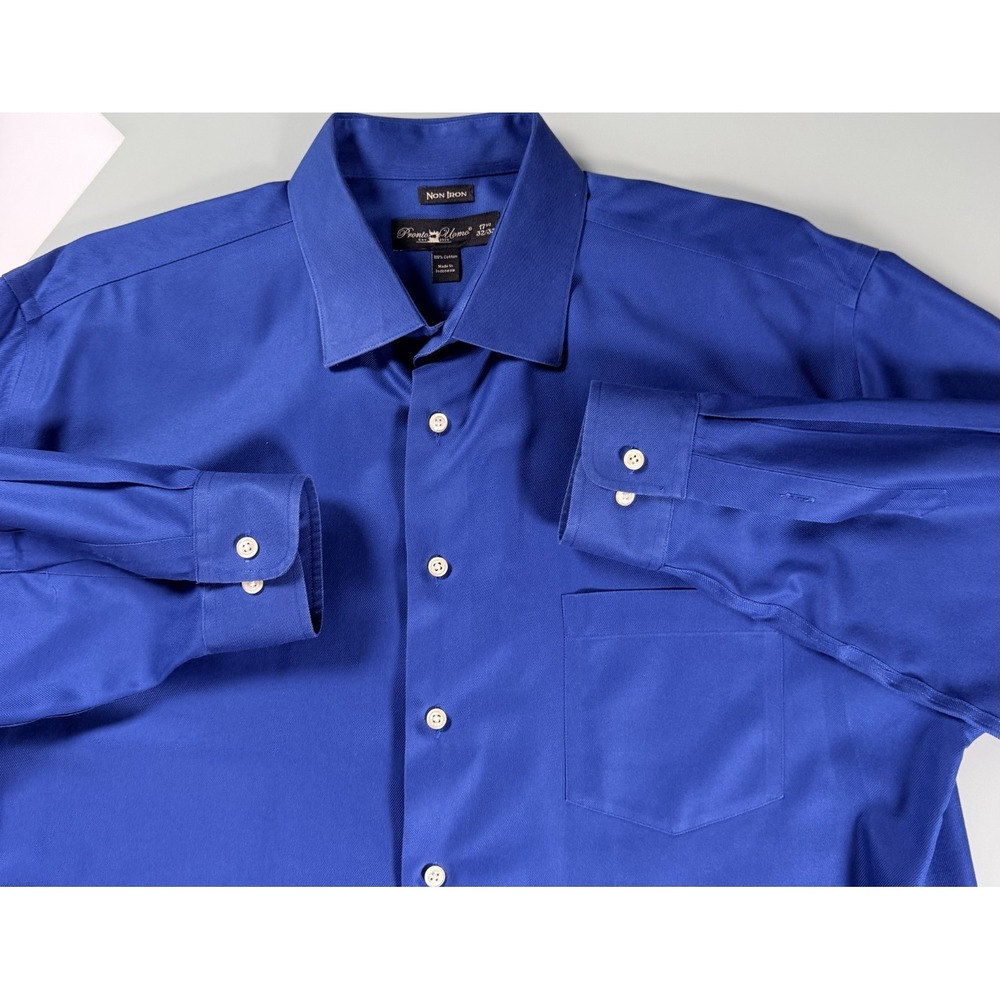 PRONTO UOMO Dress Shirt Mens XL Non Iron 100% Cotton Blue Button Up DadCore‎